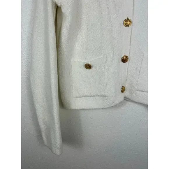 Zara Knit Gold Button Cardigan White Small Quiet Luxary Office Business Casual - Picture 4 of 8